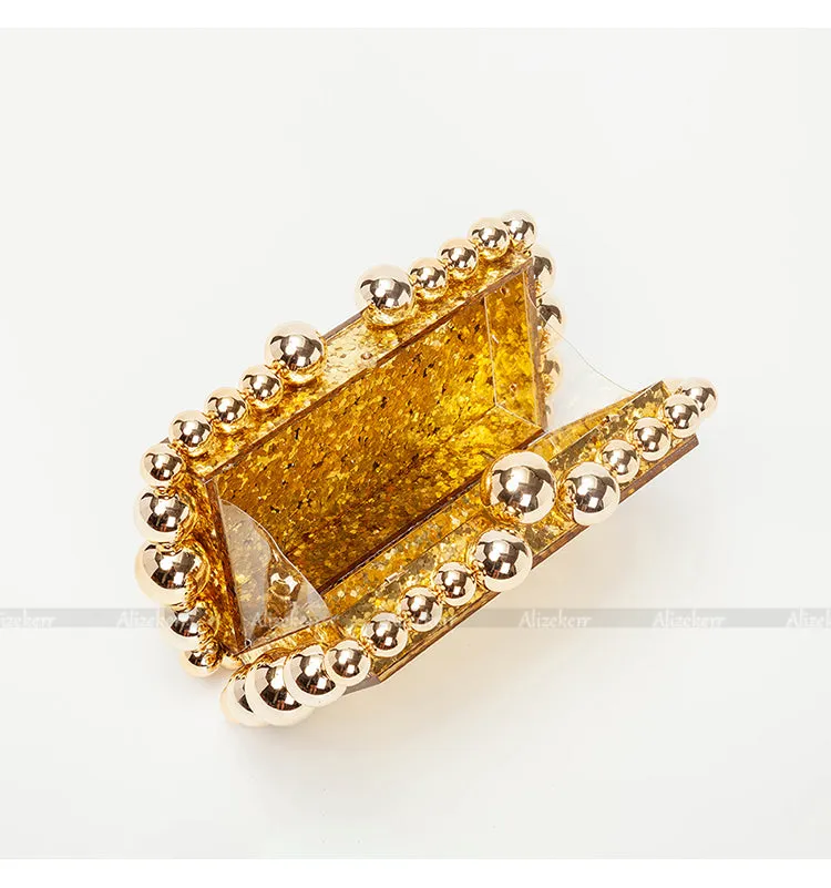 Round Bead Acrylic Box Clutch