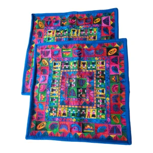 Set of 2 Mexican Embroidered Pillow Covers Decorative Pillow Case - People - 19"x19"