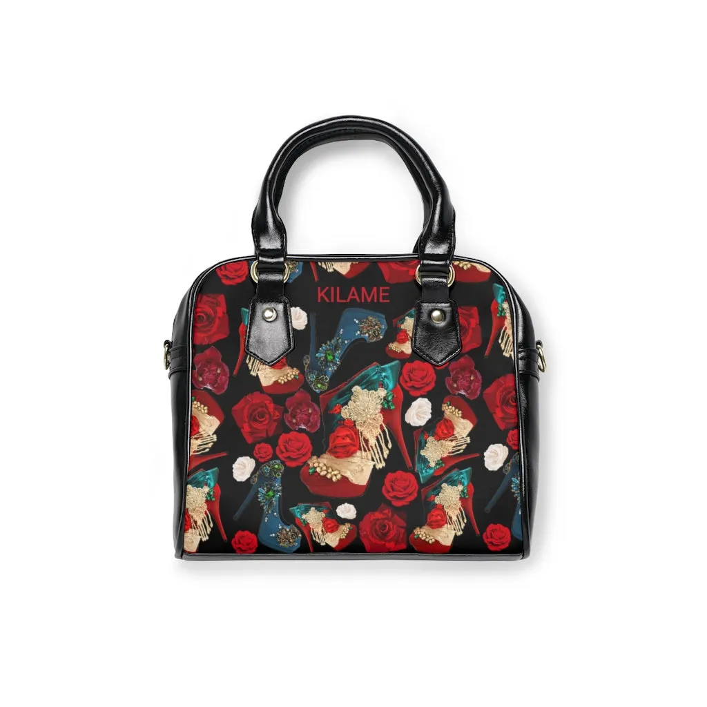 Shoulder Handbag 'Fiori rosso nero'