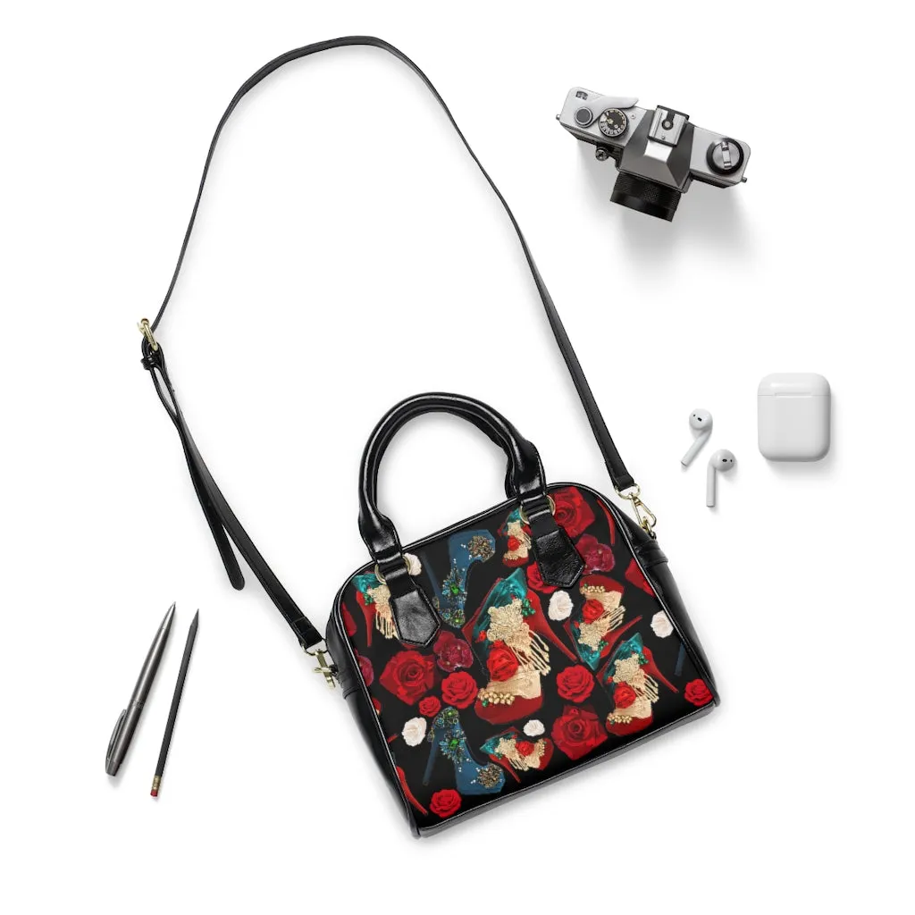 Shoulder Handbag 'Fiori rosso nero'