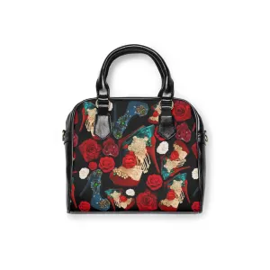 Shoulder Handbag 'Fiori rosso nero'