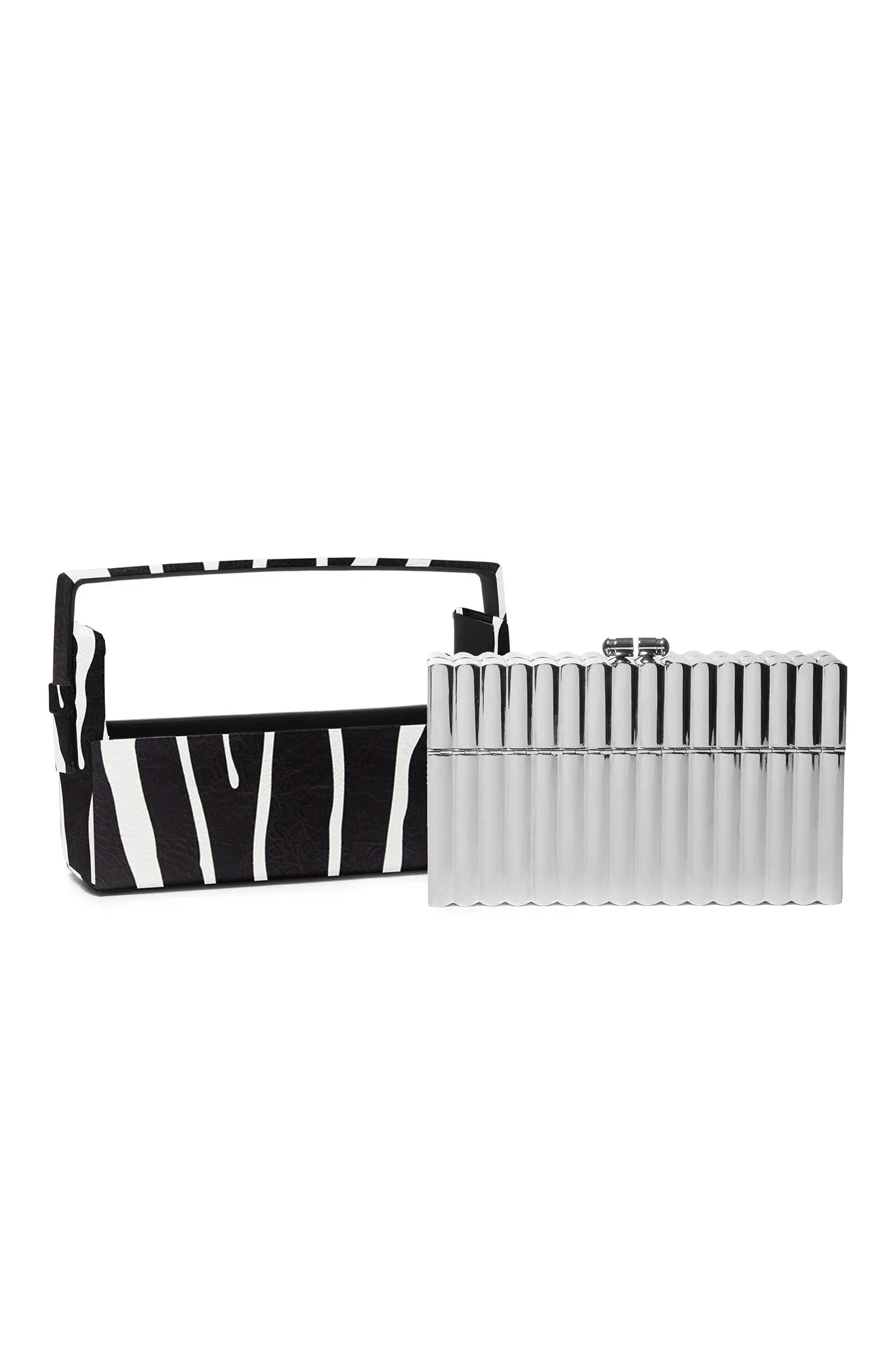 Silver Xenon Minaudière with Zebra Leather Case