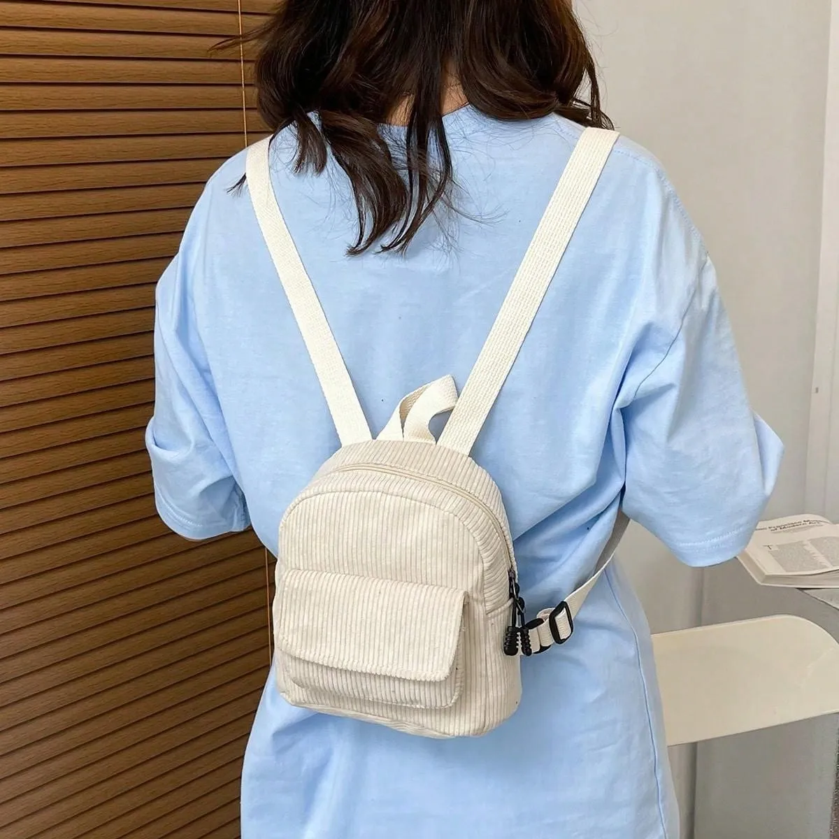 Solid Color Corduroy Simple & Versatile Backpack