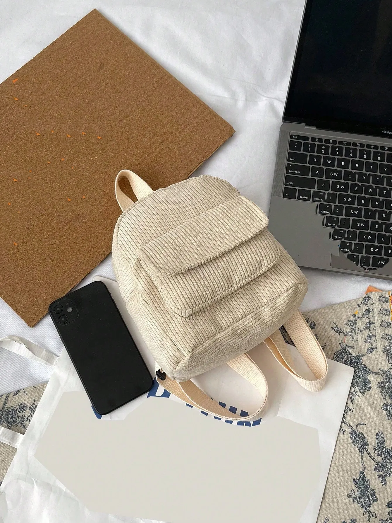Solid Color Corduroy Simple & Versatile Backpack