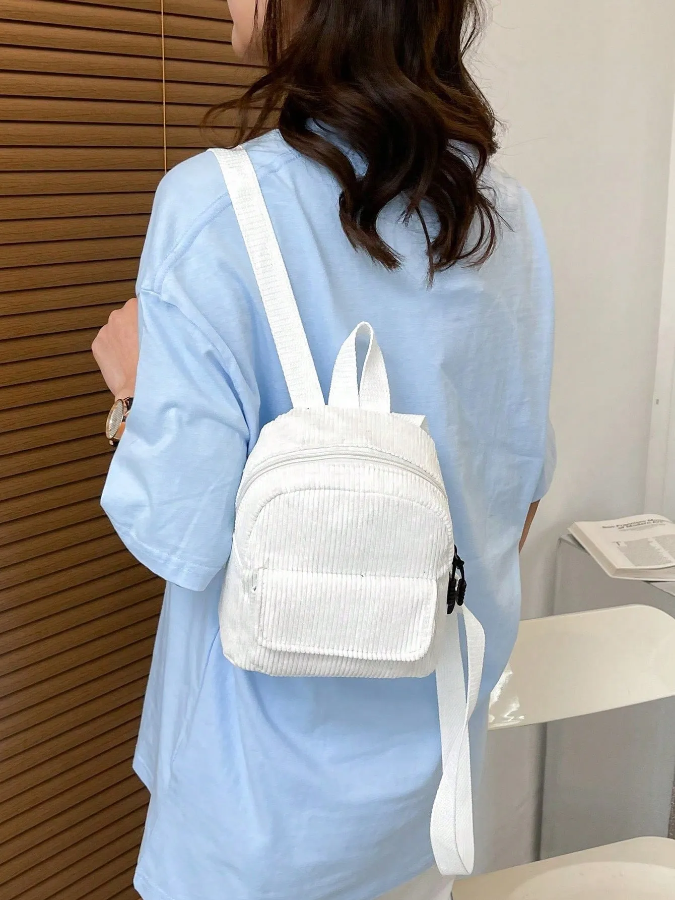 Solid Color Corduroy Simple & Versatile Backpack