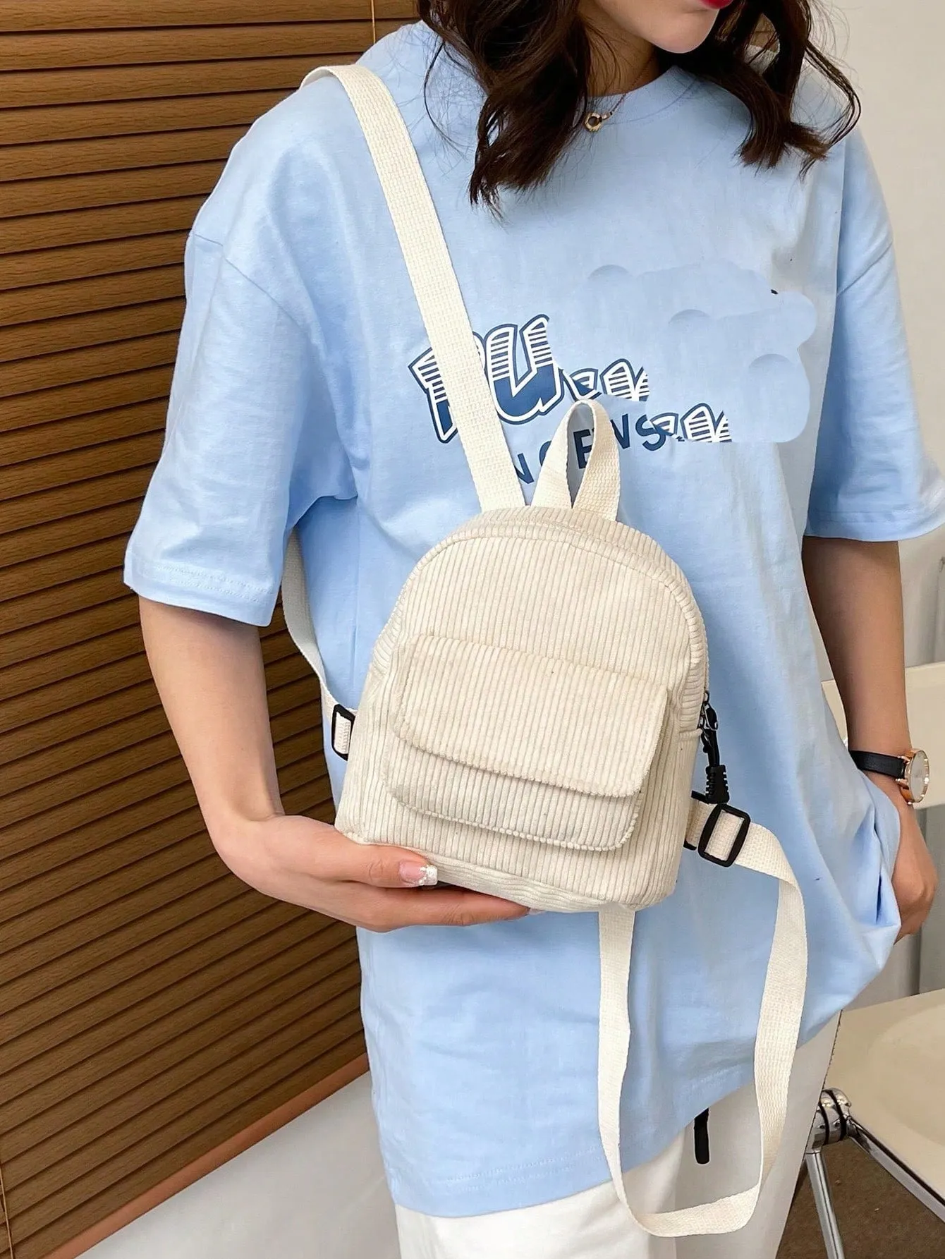 Solid Color Corduroy Simple & Versatile Backpack