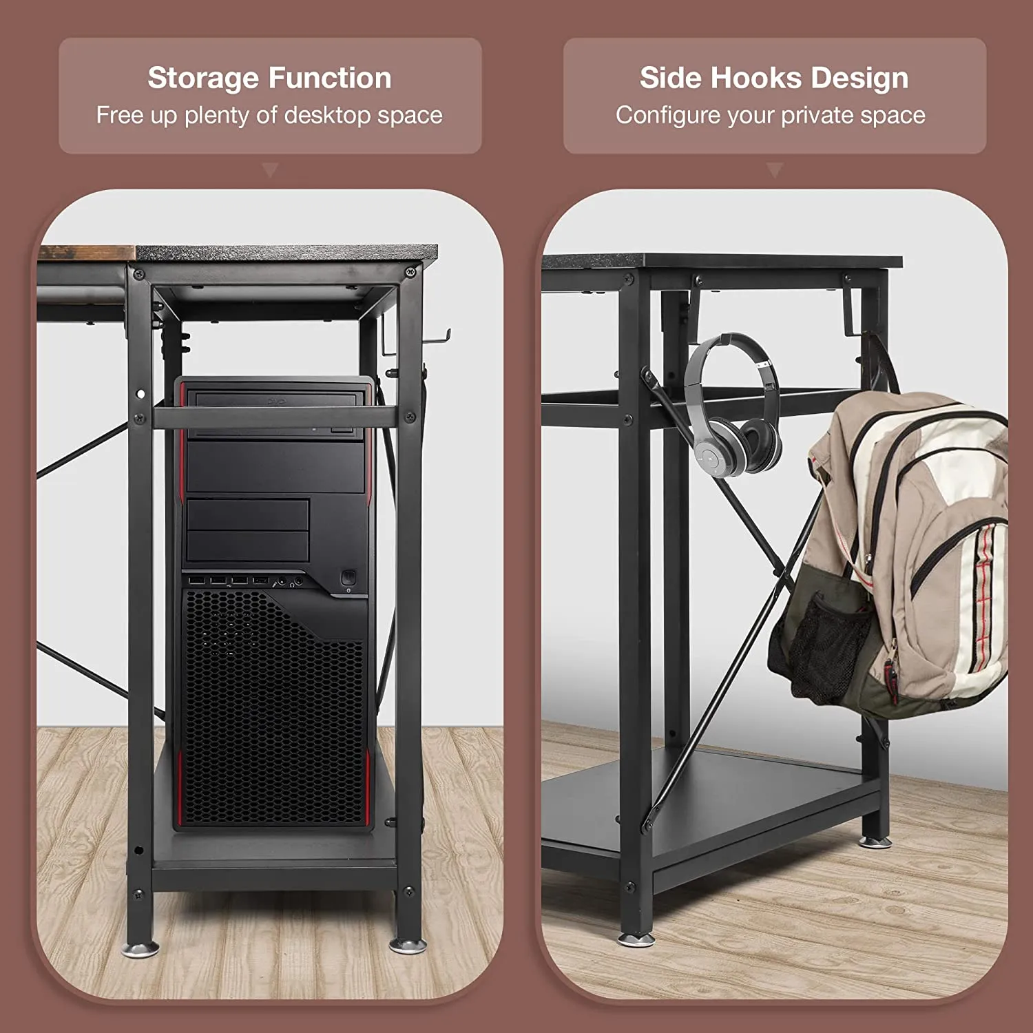 Spacious 47.2" Computer Desk with Storage Shelves, Hooks, and CPU Stand - Ideal Home Office Desk, Black