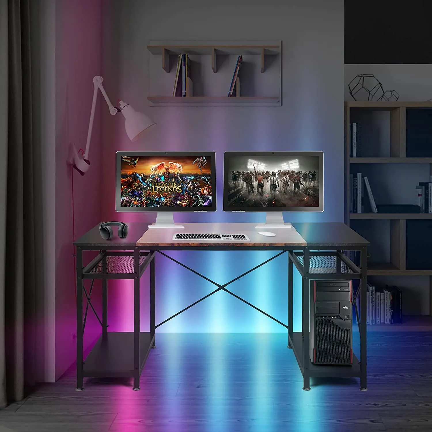 Spacious 47.2" Computer Desk with Storage Shelves, Hooks, and CPU Stand - Ideal Home Office Desk, Black