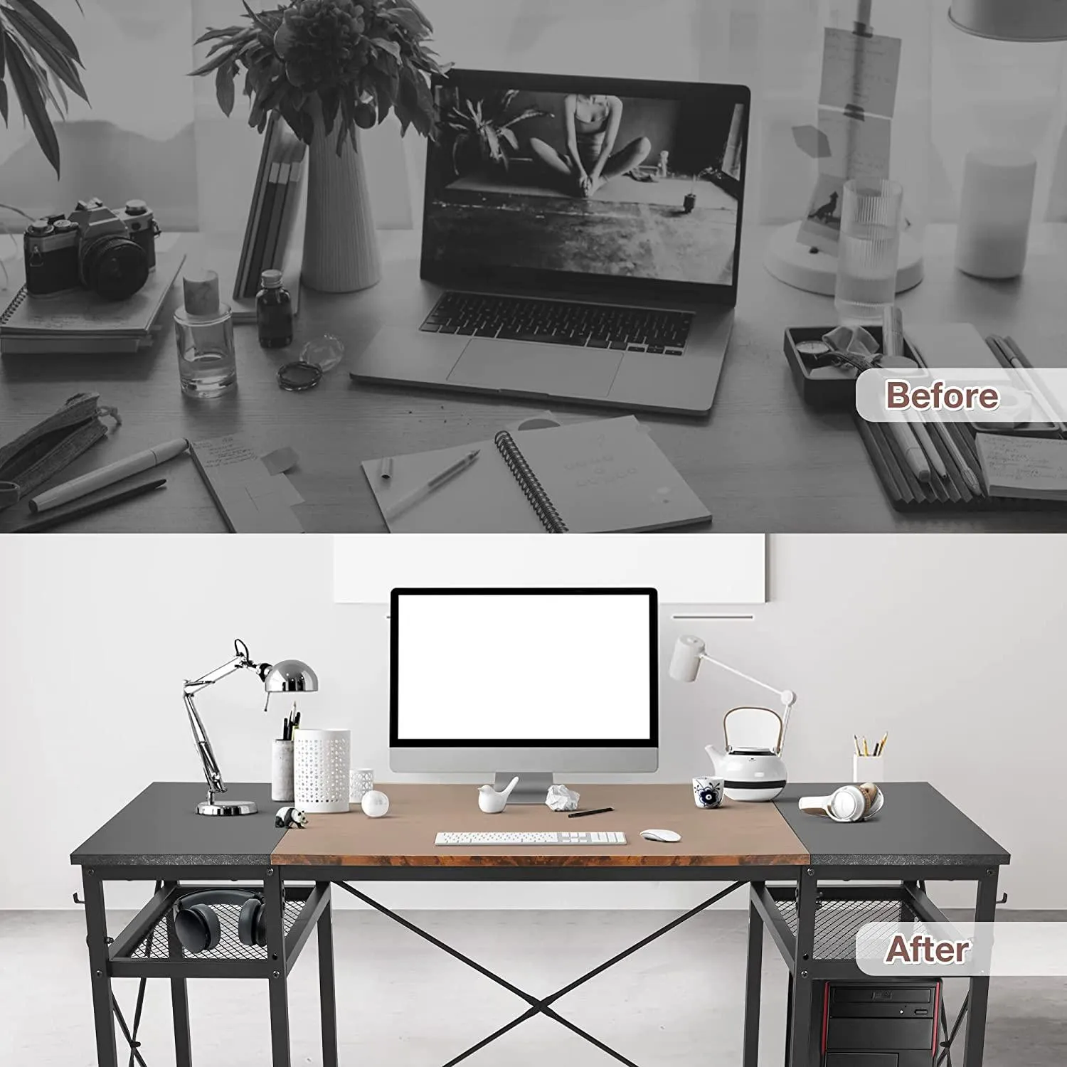 Spacious 47.2" Computer Desk with Storage Shelves, Hooks, and CPU Stand - Ideal Home Office Desk, Black