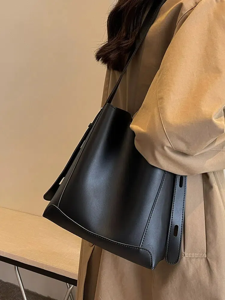 Stylish Leather Bucket Bag