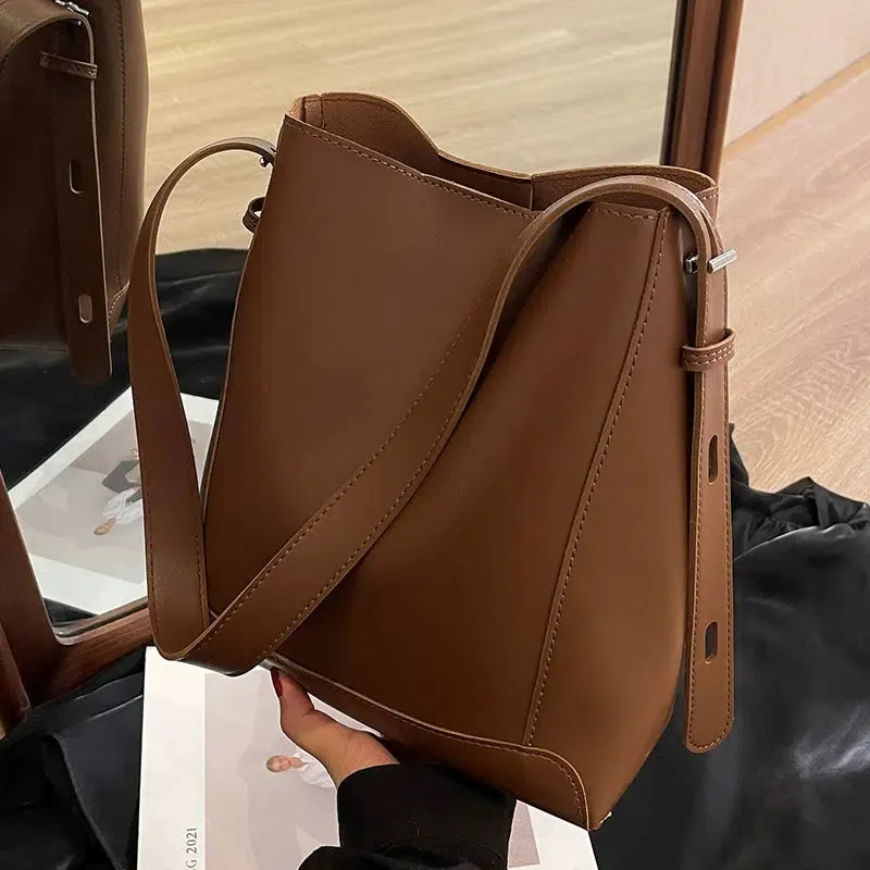 Stylish Leather Bucket Bag