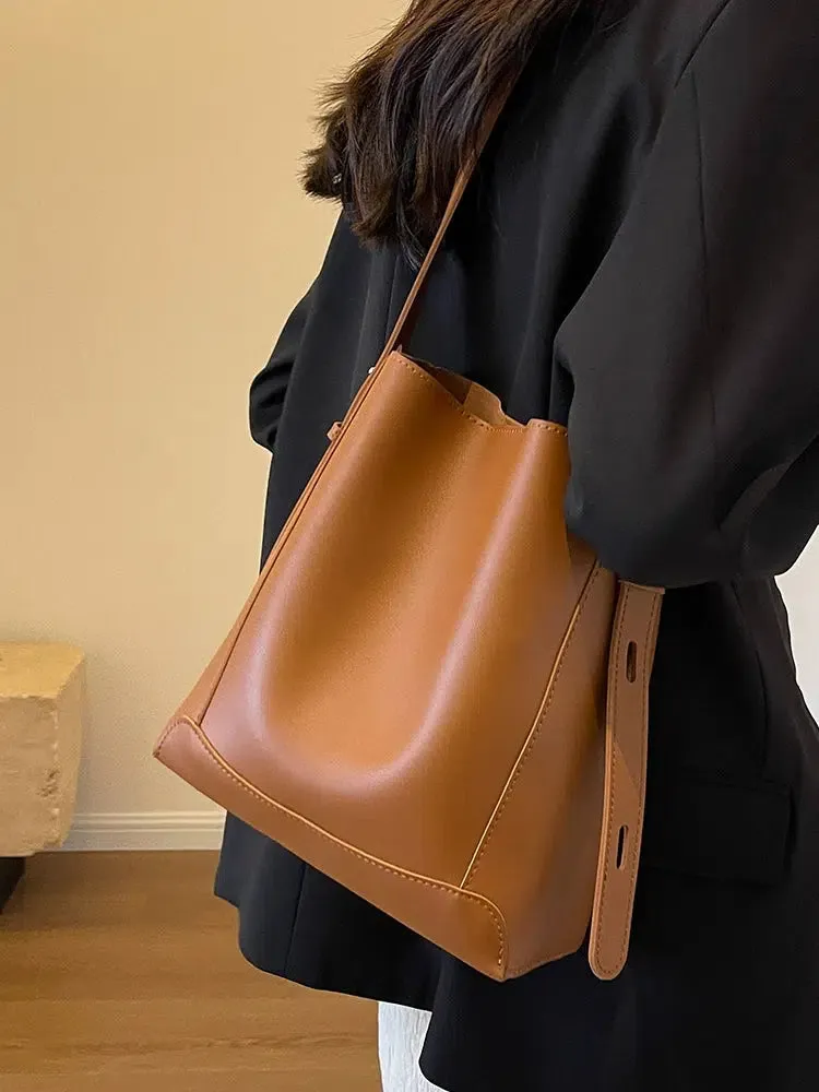 Stylish Leather Bucket Bag