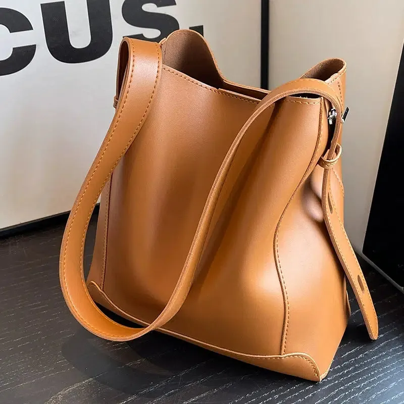 Stylish Leather Bucket Bag