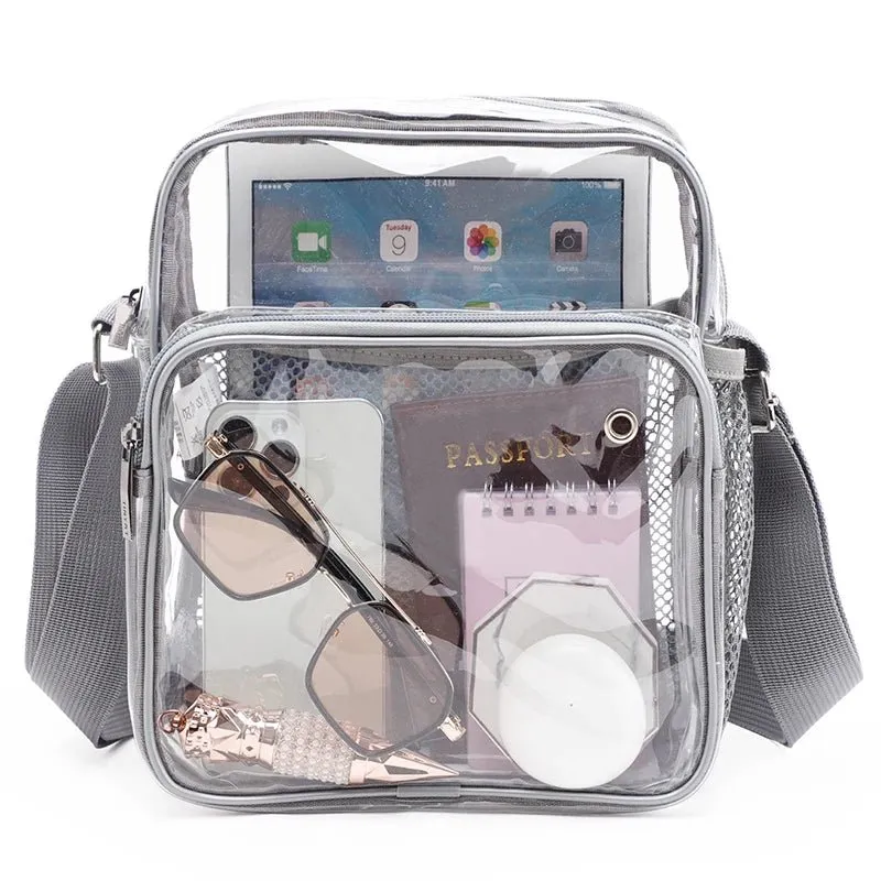 TINYAT Women Lightweight Mesh Strap Waterproof Transparent pvc Bags Put Lost Headphone Jack Umbrella Cell Phone 9.7 inch iPad