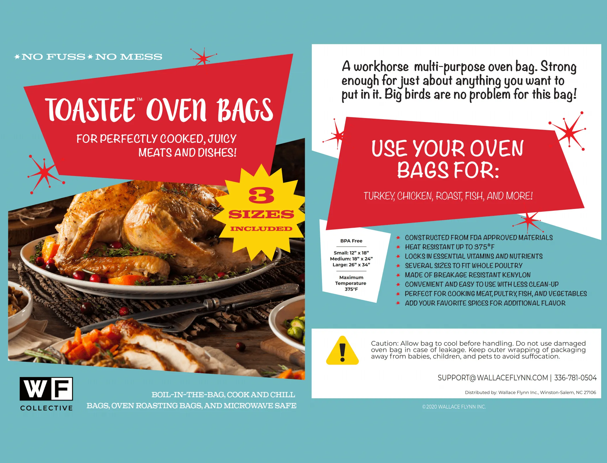 TOASTEE Oven Roasting Bags for Chicken, Ham, Prime Rib, Poultry, Turkey, Ribs, Seafood, Vegetables, 3 Sizes