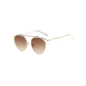 Travel Hollow Out Angle Oval Sunglasses - Tea-colored