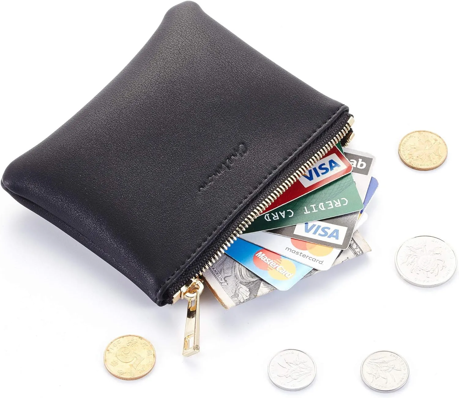 Vegan Leather Coin Wallets with Zipper for Men & Women