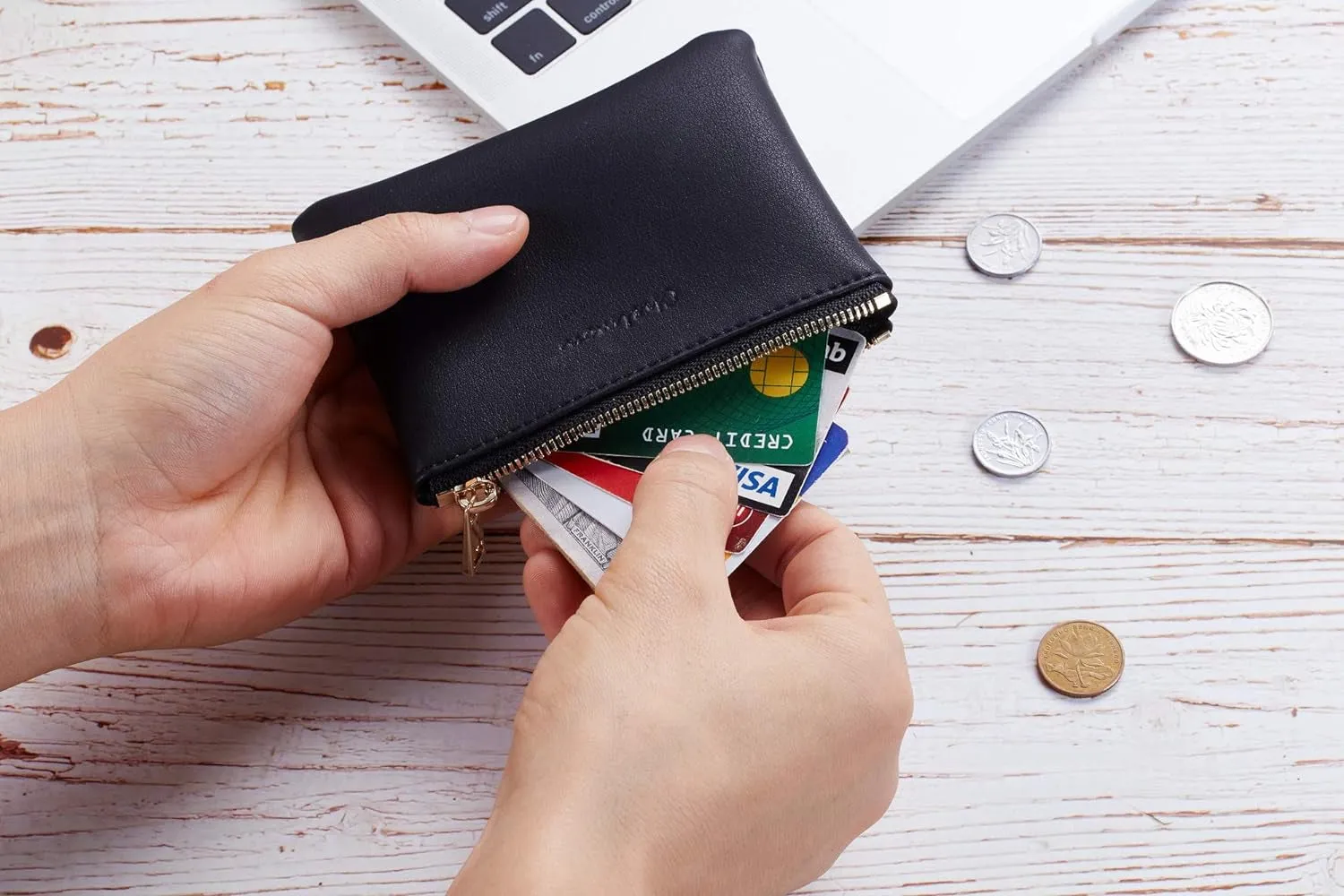 Vegan Leather Coin Wallets with Zipper for Men & Women