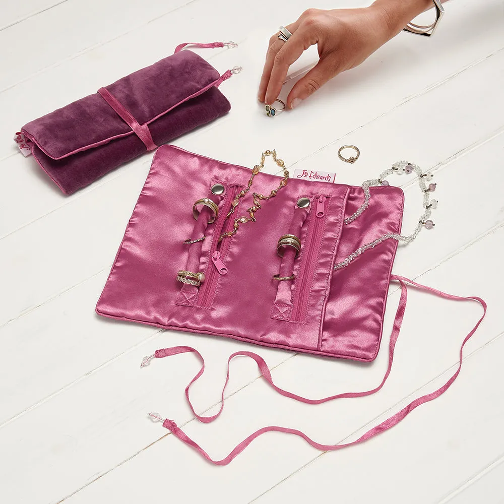 VELVET JEWELRY ROLL - AUBERGINE