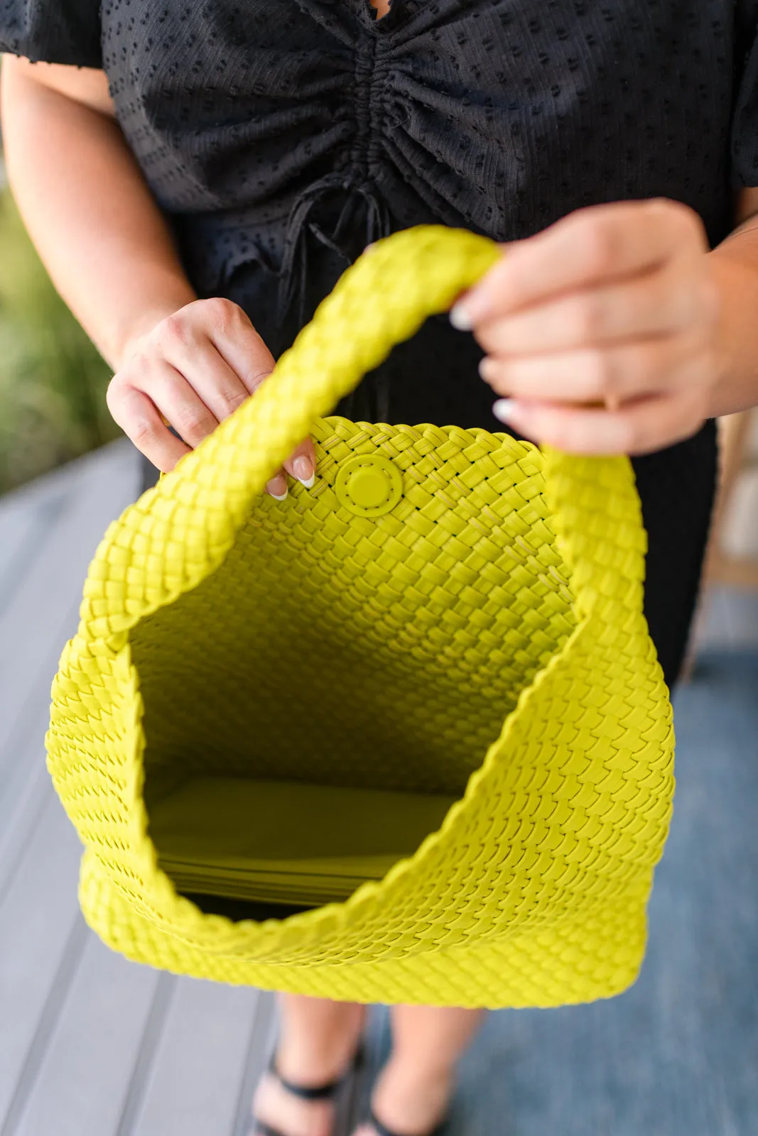 Woven and Worn Tote and Clutch in Citron