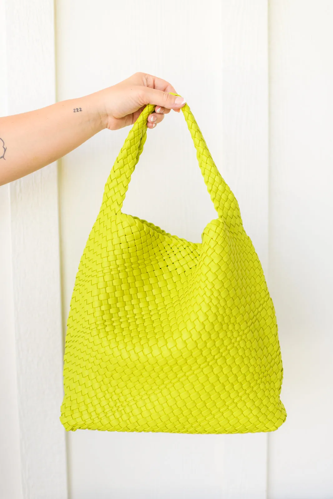 Woven and Worn Tote and Clutch in Citron