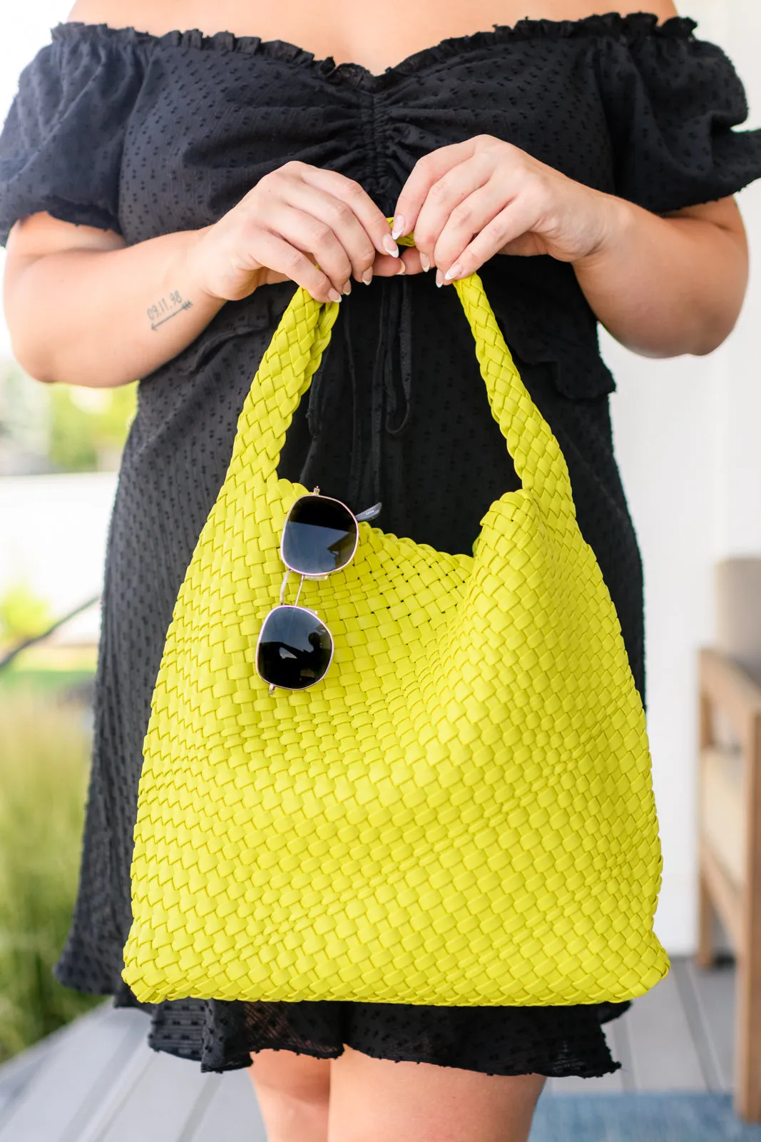 Woven and Worn Tote and Clutch in Citron