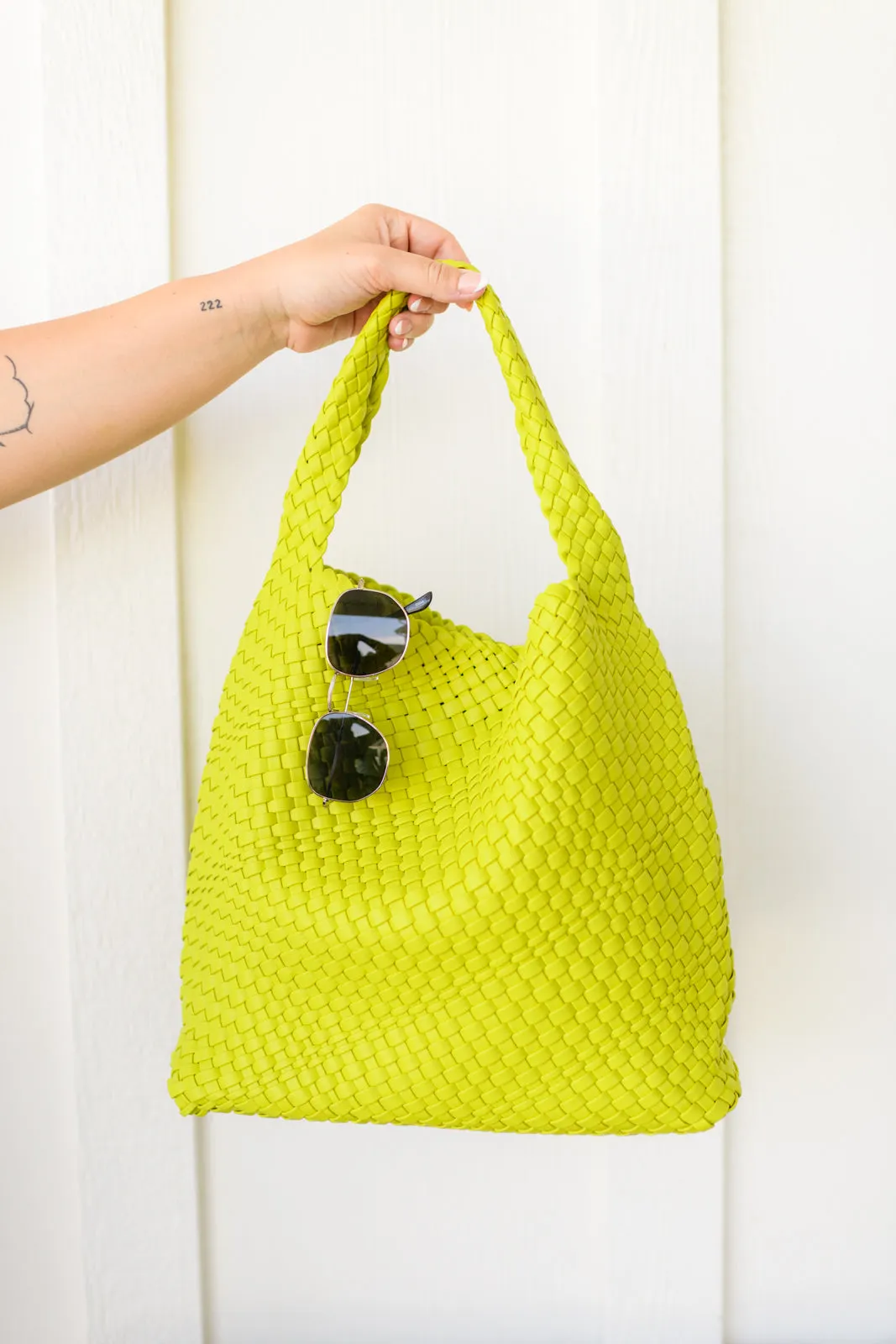 Woven and Worn Tote and Clutch in Citron