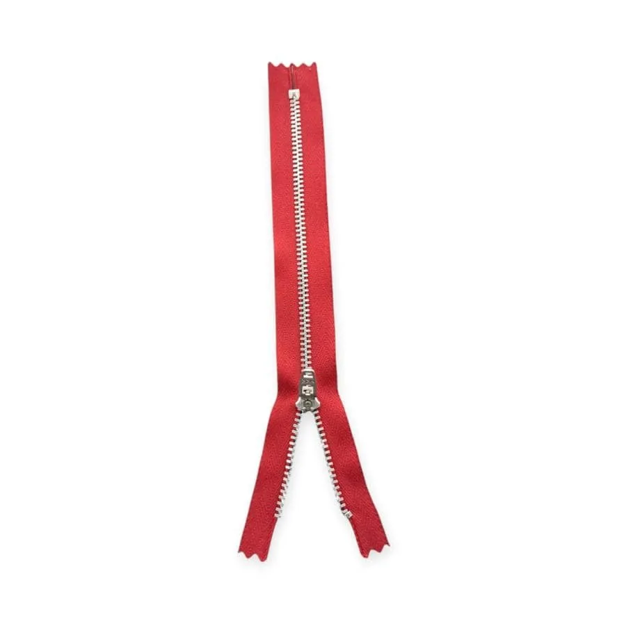 YKK Metal Silver Zip DK Red